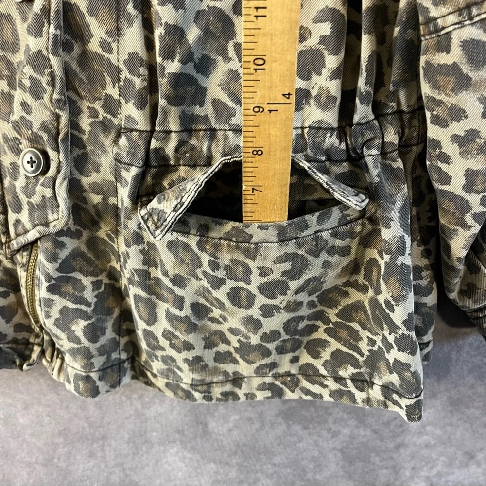 Free People Jacket Women XS Tan Military Field Animal Leopard Print Zip Button - Picture 4 of 14